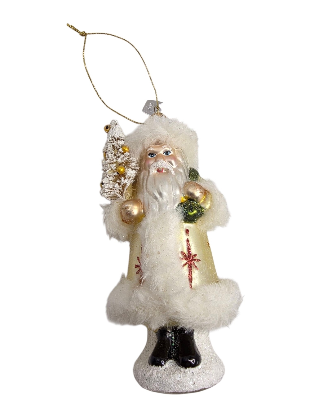 Kurt S. Adler KSA Blown Glass Santa Christmas Tree Ornament White Gold Fur 5.5"